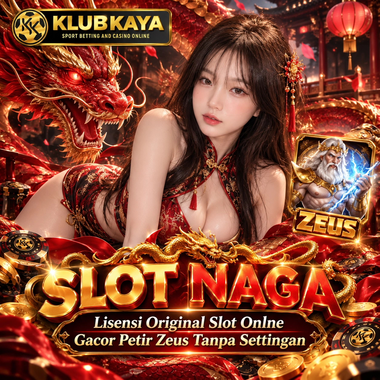 Banner KLUBKAYA dengan tema Naga Mahjong dan Petir Zeus